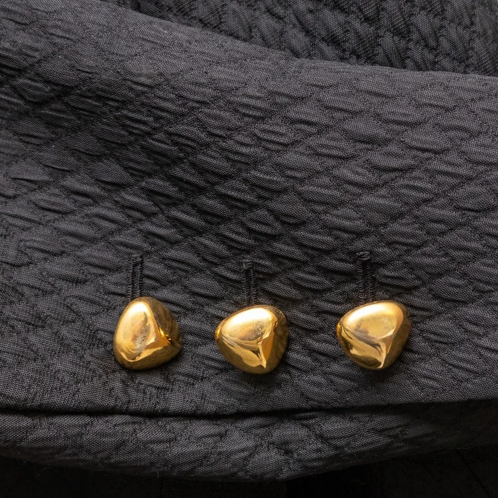 Vntg Yves Saint Laurent Variation Quilted Peplum Jacket Black Gold Button Sz:US8 - Picture 8 of 8